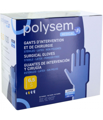 Polysem gants d'intervention latex non poudrés stériles 2 x 50