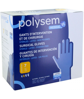 Polysem gants d'intervention latex non poudrés stériles 2 x 50