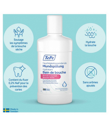 TePe Bain de Bouche Hydratant Bouche Sèche Non Aromatisé 500 ml