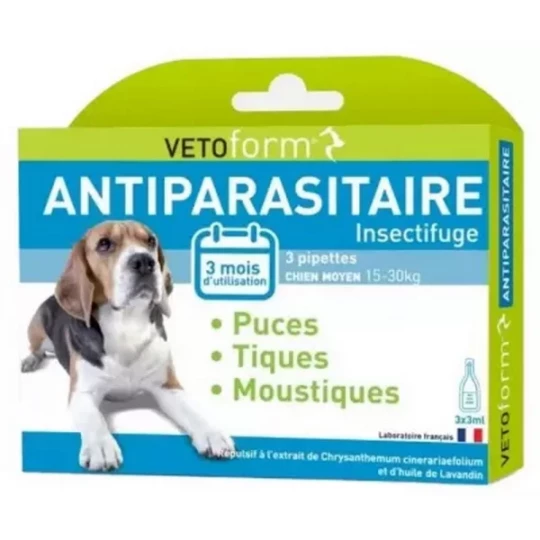 Vetoform Antiparasitaire Chien Moyen 15-30 Kg Pipettes x 3