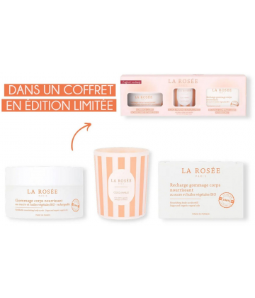 La Rosée Coffret Gommage Corps Nourrissant + Recharge + Bougie Coco-Vanille