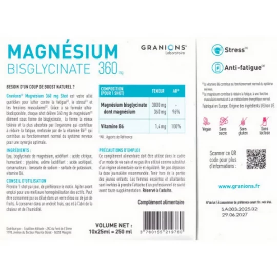 Granions Magnésium Bisglycinate 360 mg Shots x 10 - image 2