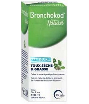 Bronchokod Naturel Sans Sucre Toux Sèche & Grasse Sirop 120 ml