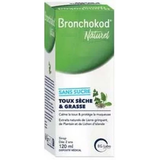 Bronchokod Naturel Sans Sucre Toux Sèche & Grasse Sirop 120 ml