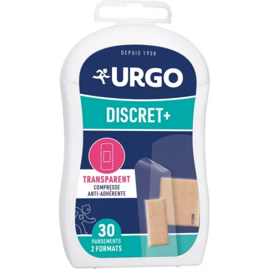 Urgo Discret + Compresses Anti-Adhérentes Pansements Transparents 2 Formats x 30