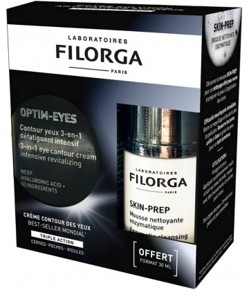 Filorga Optim-Eyes Contour des Yeux 3-en-1 15 ml + Skin-Prep Mousse Nettoyante Enzymatique 30 ml Offerte