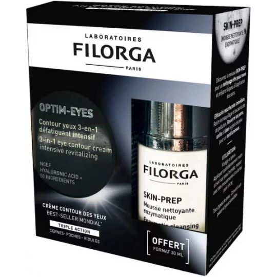Filorga Optim-Eyes Contour des Yeux 3-en-1 15 ml + Skin-Prep Mousse Nettoyante Enzymatique 30 ml offerte