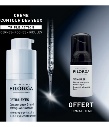 Filorga Optim-Eyes Contour des Yeux 3-en-1 15 ml + Skin-Prep Mousse Nettoyante Enzymatique 30 ml offerte