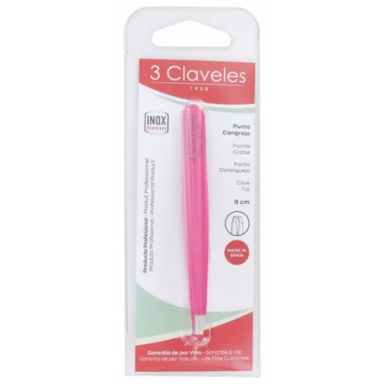 3 Claveles Pince à Épiler Pointe Crabe 9 cm Couleur Rose