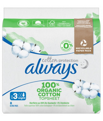 Always Cotton Protection Taille 3 Night Serviettes Hygiéniques x 8