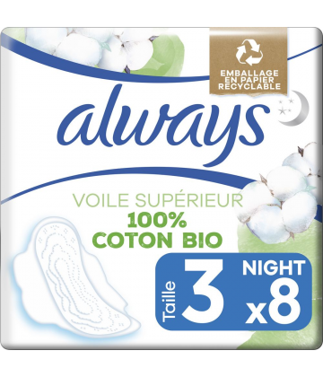 Always Cotton Protection Taille 3 Night Serviettes Hygiéniques x 8