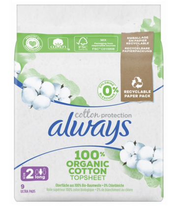 Always Cotton Protection Taille 2 Long Serviettes Hygiéniques x 9
