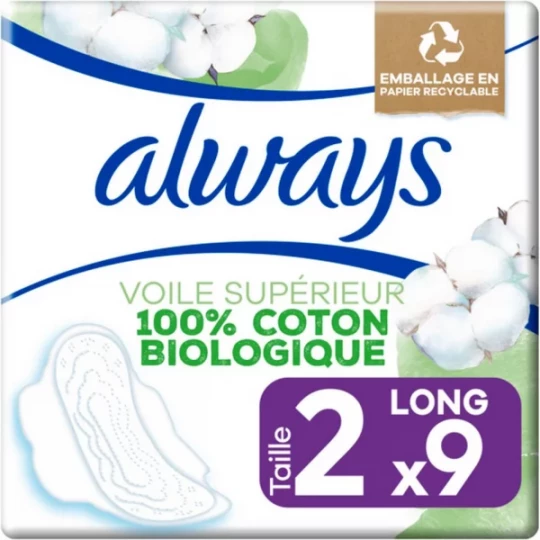 Always Cotton Protection Taille 2 Long Serviettes Hygiéniques x 9
