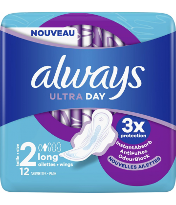 Always Ultra Day Taille 2 Serviettes Hygiéniques x 12