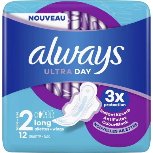 Always Ultra Day Taille 2 Serviettes Hygiéniques x 12