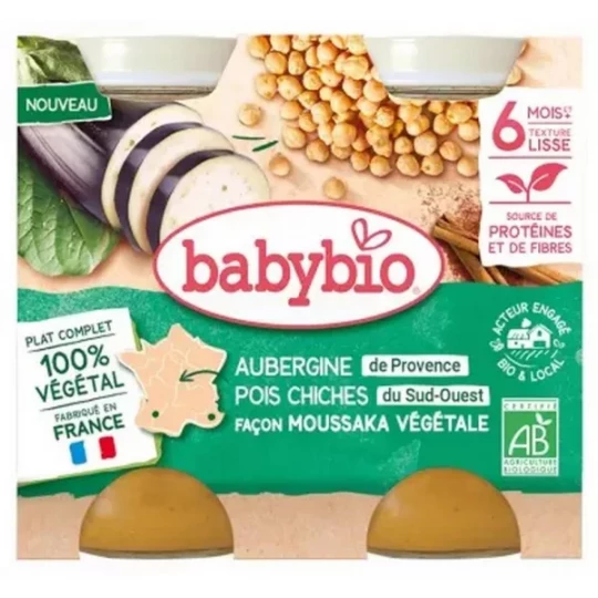 Babybio Aubergine Pois Chiches Façon Moussaka Végétale 6 Mois et + Bio Pots 200 g x 2