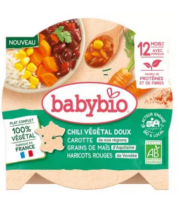 Babybio Chili Végétal Doux Carotte Grains de Maïs Haricots Rouges 12 Mois et + Bio 230 g