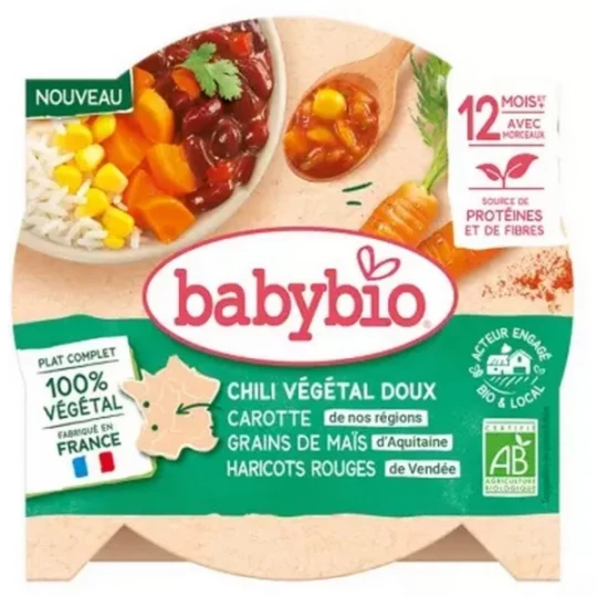 Babybio Chili Végétal Doux Carotte Grains de Maïs Haricots Rouges 12 Mois et + Bio 230 g