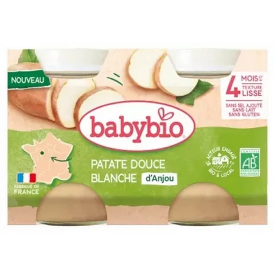 Babybio Patate Douce Blanche 4 Mois et + Bio Pots 130 g x 2