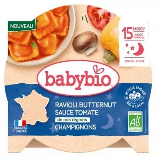 Babybio Ravioli Butternut Sauce Tomates Champignons 15 Mois et + Bio 190 g