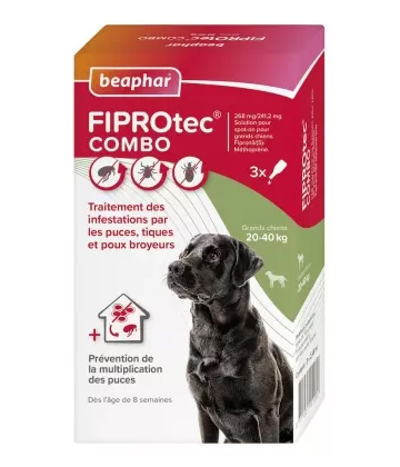 Beaphar Fiprotec Combo Solution Spot-on Grands Chiens 20-40 kg Pipettes x 3