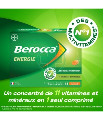 Berocca Énergie Goût Orange Comprimés Effervescents x 45