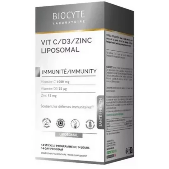 Biocyte Vitamine C/D3/Zinc Liposomal Sticks x 14