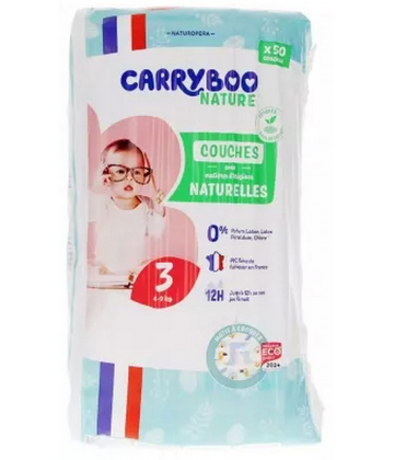Carryboo Nature Couches Naturelles à Motif Couches Taille 3 (4-9Kg) x 50
