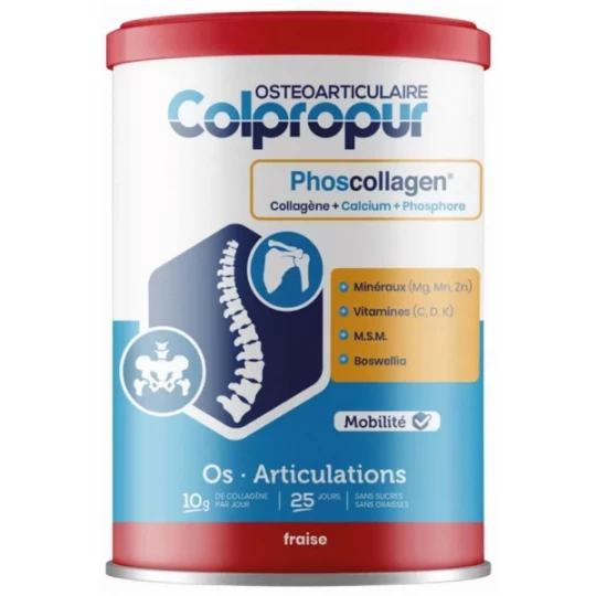 Colpropur Phoscollagen Os Articulations 340 g - Saveur : Fraise