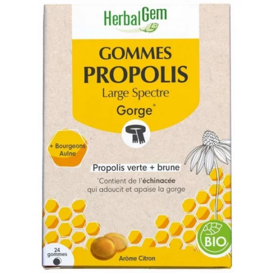 HerbalGem Gommes Propolis Large Spectre Bio Gommes x 24