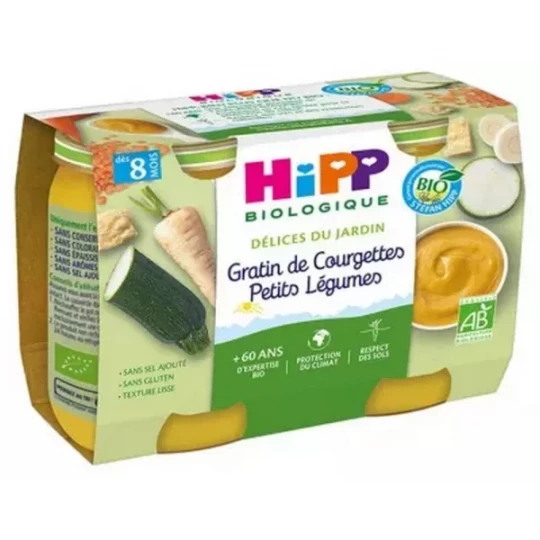 HiPP Délices du Jardin Gratin de Courgettes Petits Légumes dès 8 Mois Bio Pots x 2