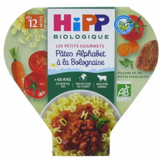 HiPP Les Petits Gourmets Pâtes Alphabet à la Bolognaise dès 12 Mois Bio 230 g