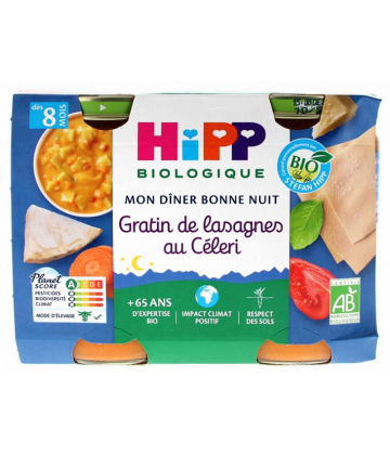 HiPP Mon Dîner Bonne Nuit Gratin de Lasagnes au Céleri dès 8 Mois Bio Pots x 2