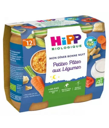 HiPP Mon Dîner Bonne Nuit Petites Pâtes aux Légumes dès 12 Mois Bio Pots x 2