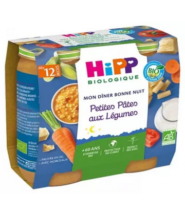 HiPP Mon Dîner Bonne Nuit Petites Pâtes aux Légumes dès 12 Mois Bio Pots x 2