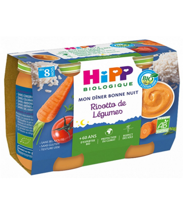 HiPP Mon Dîner Bonne Nuit Risotto de Légumes dès 8 Mois Bio Pots x 2