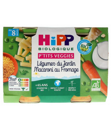 HiPP P tits Veggies Légumes du Jardin Macaroni au Fromage dès 8 Mois Bio Pots x 2