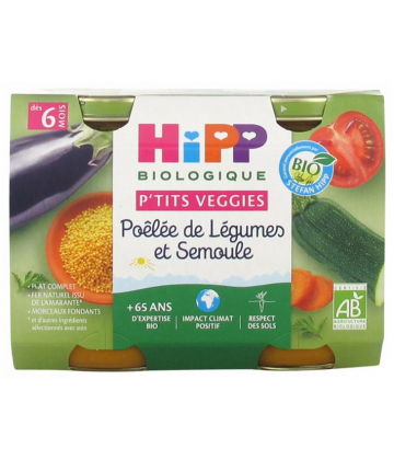 HiPP P tits Veggies Poêlée de Légumes et Semoule dès 6 Mois Bio Pots x 2