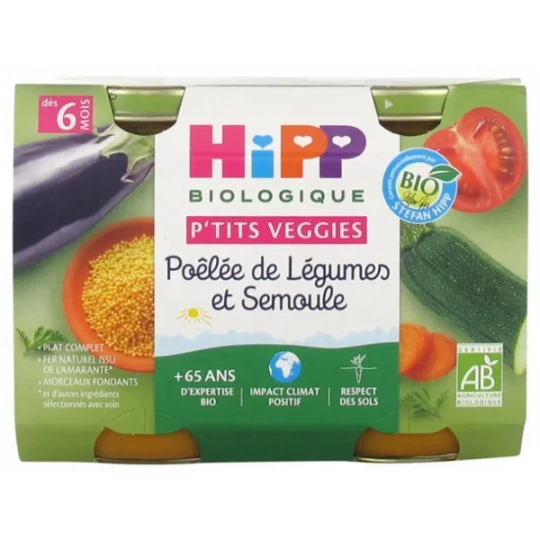 HiPP P tits Veggies Poêlée de Légumes et Semoule dès 6 Mois Bio Pots x 2