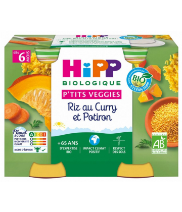 HiPP P tits Veggies Riz au Curry et Potiron dès 6 Mois Bio Pots x 2