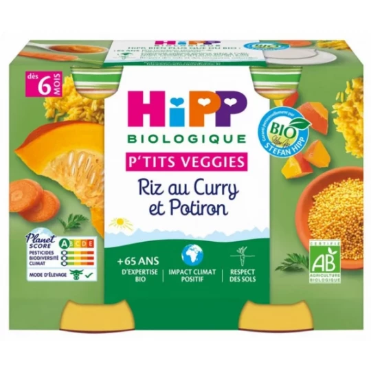 HiPP P tits Veggies Riz au Curry et Potiron dès 6 Mois Bio Pots x 2