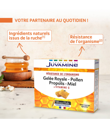 Juvamine Gelée Royale Pollen Propolis Miel + Vitamine C Ampoules x 10