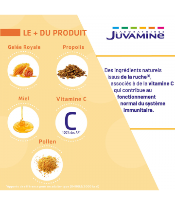 Juvamine Gelée Royale Pollen Propolis Miel + Vitamine C Ampoules x 10