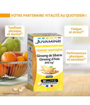 Juvamine Ginseng de Sibérie Ginseng d'Asie Comprimés x 30