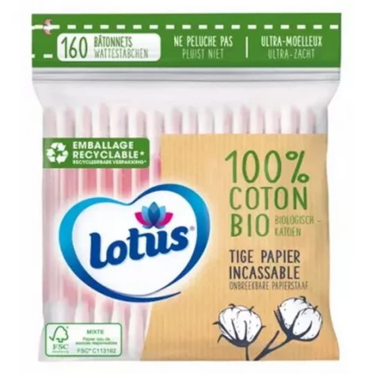 Lotus Bâtonnets Coton Bio Rose x 160