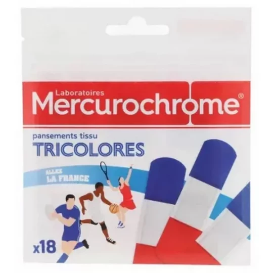 Mercurochrome Pansements Tissu Tricolores Pansements x 18
