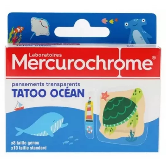 Mercurochrome Pansements Transparents Tatoo Océan x 18