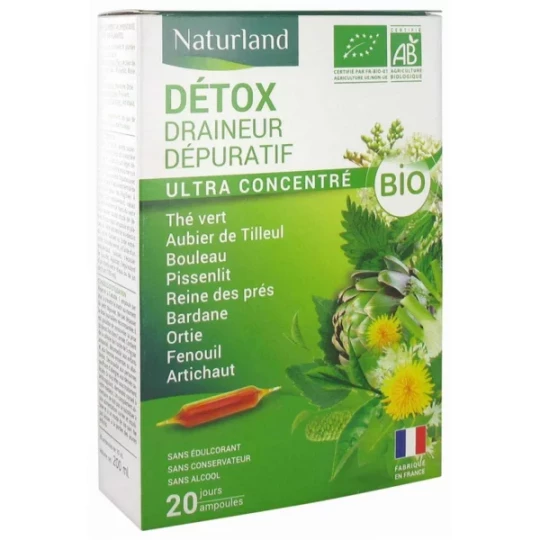 Naturland Détox Draineur Dépuratif Bio Ampoules 10 ml x 20