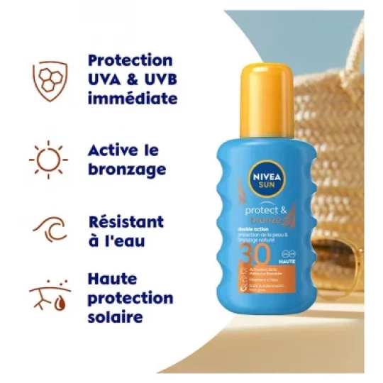 Nivea Sun Protect Bronze Double Action Spray Solaire SPF30 200 ml - image 3