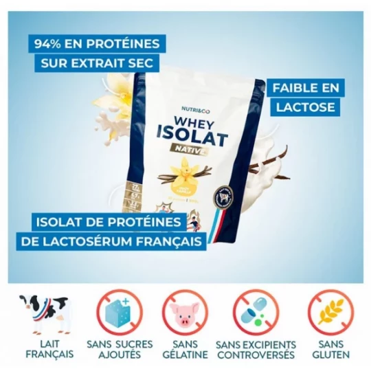 NutriCo Whey Isolat Native 1 kg - Goût : Vanille - image 2